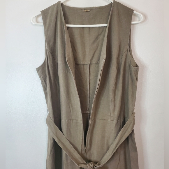 Tahari Linen Blend Jumpsuit Cropped Pants Tie Waist Tank Top Utility Minimalist - Picture 7 of 11